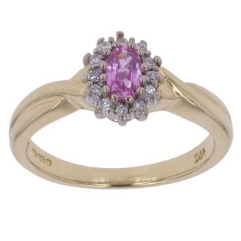 18ct Yellow Gold 0.06ct Diamond and Pink Sapphire Cluster Ring