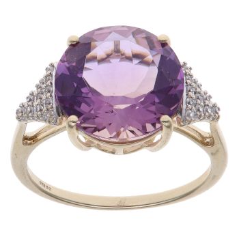 9ct Yellow Gold Cubic Zirconia and Amethyst Fancy Ring