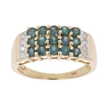 14ct Yellow Gold Green Gemstone And 0.04ct Diamond Cluster Ring