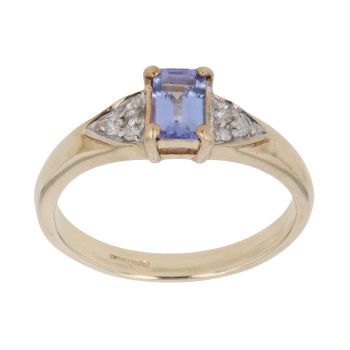 9ct Yellow Gold 0.05ct Brilliant Cut Diamond and Tanzanite Solitaire Ring