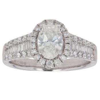 18ct White Gold 1.05ct Brilliant, Oval and Baguette Cut Diamond Cluster Ring