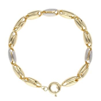 14ct Yellow and White Gold Textured Fancy Bracelet 8"
