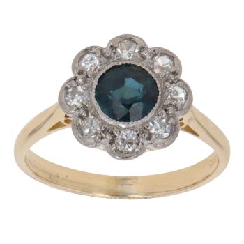 18ct Yellow Gold 0.25ct Brilliant Cut Diamond And Sapphire Cluster Ring