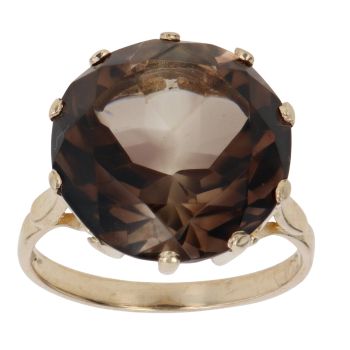 9ct Yellow Gold Large Smoky Quartz Single Stone Ring