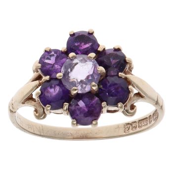 9ct Yellow Gold Amethyst Cluster Ring