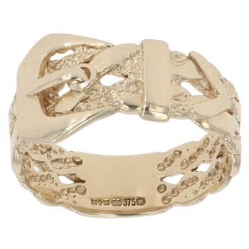 9ct Yellow Gold Patterned Buckle Ring