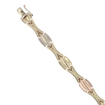 9ct Yellow White and Rose Gold Fancy Bracelet 7"
