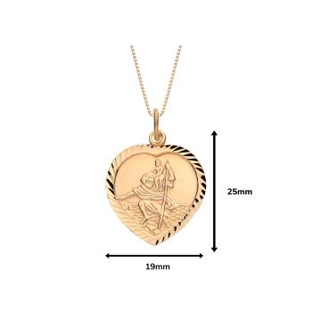 18ct Gold on Sterling Silver Diamond Cut Heart St Christopher Pendant Necklace