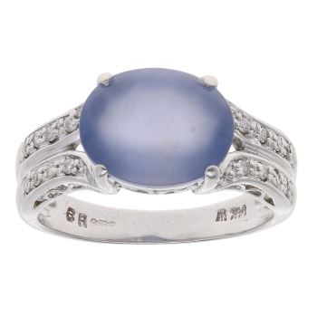 14ct White Gold 0.05ct Diamond And Blue Chalcedony Ring