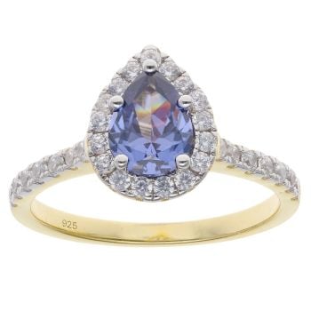 Gold Plated Silver Blue Gemstone And Cubic Zirconia Cluster Ring