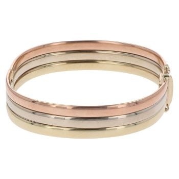 9ct Yellow, White And Rose Gold Three Band Bangle