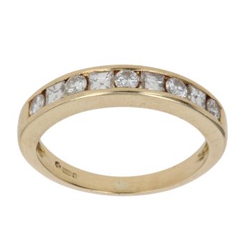 18ct Yellow Gold 0.55ct Brilliant and Princess Cut Diamond Half Eternity Ring