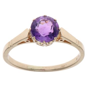 9ct Yellow Gold Amethyst Solitaire Ring