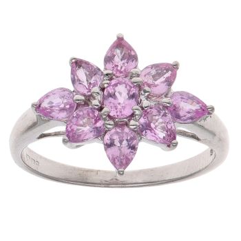 9ct White Gold Pink Sapphire Cluster Ring