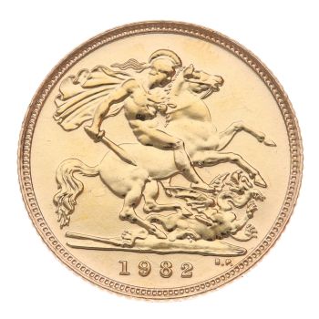 1982 Elizabeth II Decimal Portrait UK Half Sovereign Coin