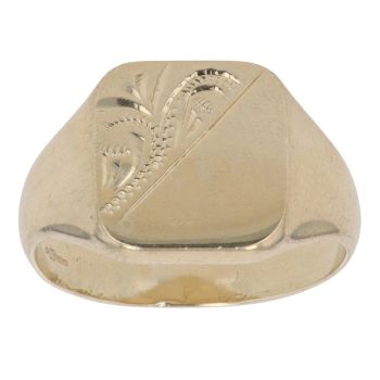 9ct Yellow Gold Plain and Patterned Signet Ring