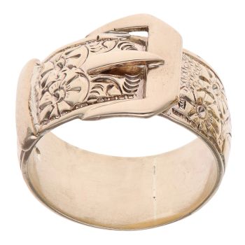 9ct Yellow Gold Patterned Buckle Ring