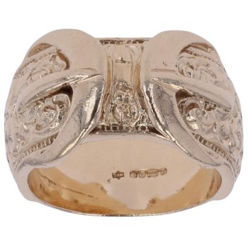 9ct Yellow Gold Double Patterned Buckle Ring