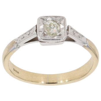 9ct Yellow And White Gold 0.15ct Diamond Solitaire Ring