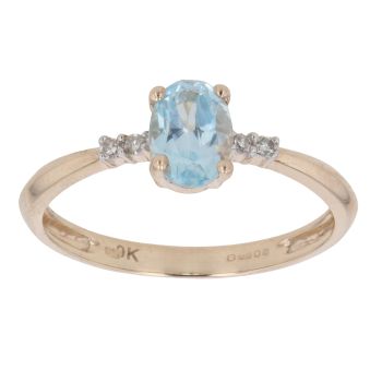 9ct Yellow Gold 0.04ct Diamond And Created Topaz Single Stone Ring