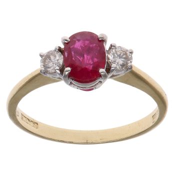 18ct Yellow Gold 0.20ct Diamond and Ruby Three Stone Ring