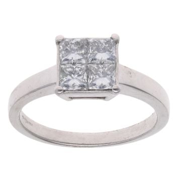18ct White Gold 0.80ct Princess Cut Diamond Cluster Ring