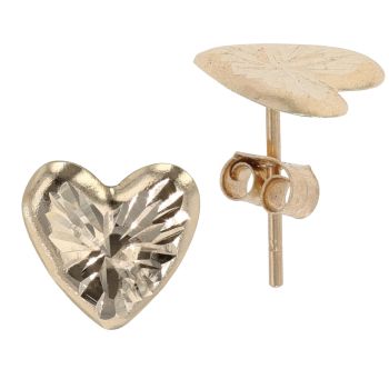 9ct Yellow Gold Patterned Heart Stud Earrings