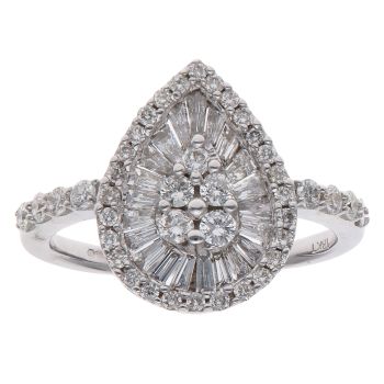 18ct White Gold 1.00ct Brilliant and Baguette Cut Cluster Ring