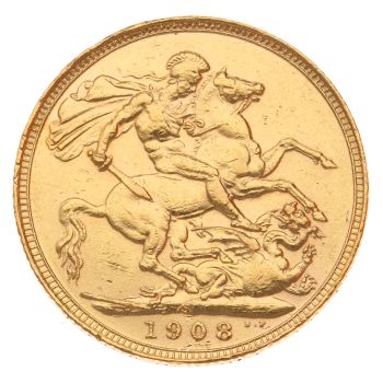 1908 Edward VII Large Head Australia Full Sovereign Coin
