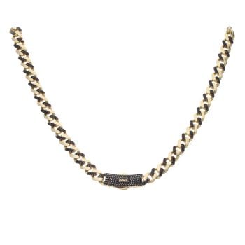 14ct Yellow Gold Monaco Classic Black Cubic Zirconia Alternate Pave Lock Curb Chain 22"
