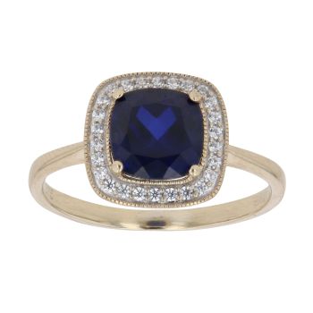 9ct Yellow Gold Created Sapphire And Cubic Zirconia Ring