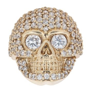 9ct Yellow Gold Cubic Zirconia Fancy Skull Ring
