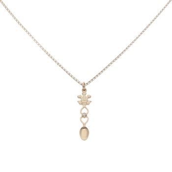 9ct Yellow Gold Cubic Zirconia Welsh Feathers Love Spoon Pendant and Chain 16"