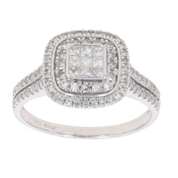 18ct White Gold 0.75ct Brilliant and Princess Cut Diamond Cluster Ring