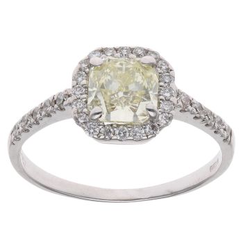 18ct White Gold 1.85ct Cushion And Brilliant Cut Diamond Cluster Ring