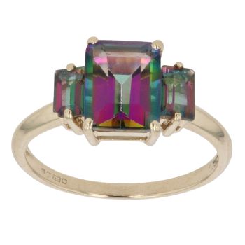 9ct Yellow Gold Mystic Topaz Three Stone Ring