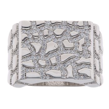 Silver Cubic Zirconia Patterned Signet Ring By Icesia