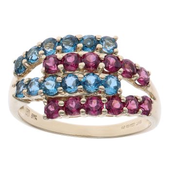 9ct Yellow Gold Blue and Pink Topaz Fancy Ring