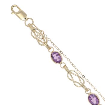 9ct Yellow Gold Amethyst Fancy Bracelet 7"