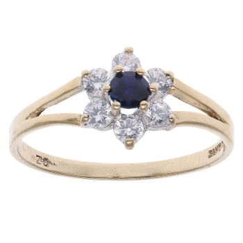 9ct Yellow Gold Sapphire and Cubic Zirconia Cluster Ring