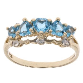 9ct Yellow Gold 0.02ct Diamond And Blue Topaz Ring