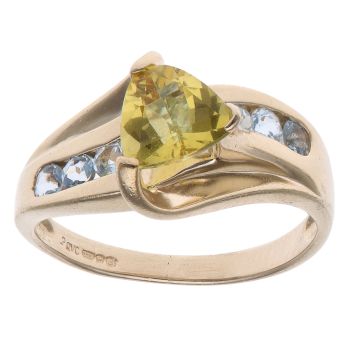 9ct Yellow Gold Aquamarine and Yellow Gemstone Ring