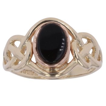 9ct Yellow and Rose Gold Onyx Celtic Clogau Ring