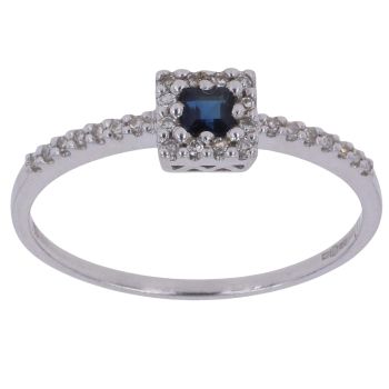 18ct White Gold 0.11ct Brilliant Cut Diamond and Sapphire Cluster Ring