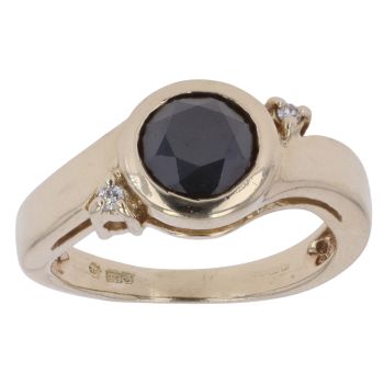 9ct Yellow Gold 1.00ct Brilliant Cut Black Diamond Solitaire Ring