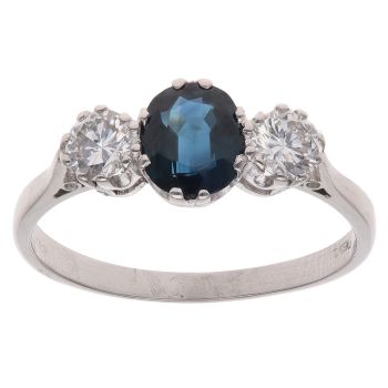 18ct White Gold 0.55ct Brilliant Cut Diamond and Sapphire Three Stone Ring