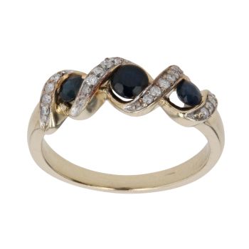 9ct Yellow Gold 0.10ct Brilliant Cut Diamond and Sapphire Fancy Ring