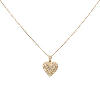 18ct Yellow Gold Cubic Zirconia Drop Heart Pendant and Chain 18"