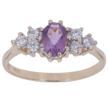 9ct Yellow Gold Cubic Zirconia and Amethyst Cluster Ring