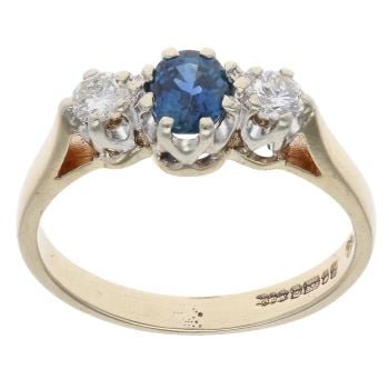 9ct Yellow Gold 0.20ct Diamond and Sapphire Three Stone Ring